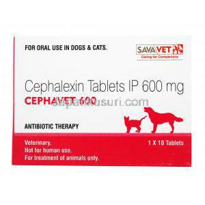 セファベット, セファレキシン 600mg, 犬猫経口薬,1シート10錠入り,　製造元：SavaVet, 箱表面